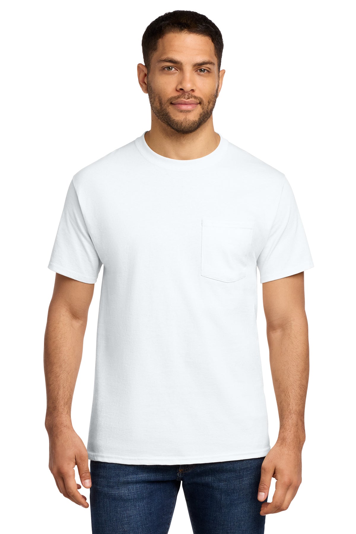 Port & Co PC61P Essential Pocket Tee in White — front view